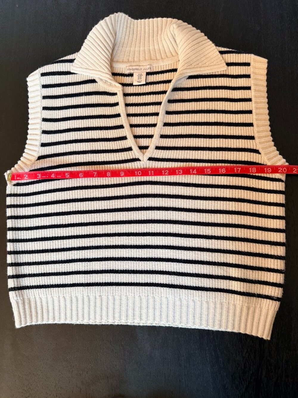 Sincerely Jules Striped Collared Knit Sweater Vest Medium Cream Black